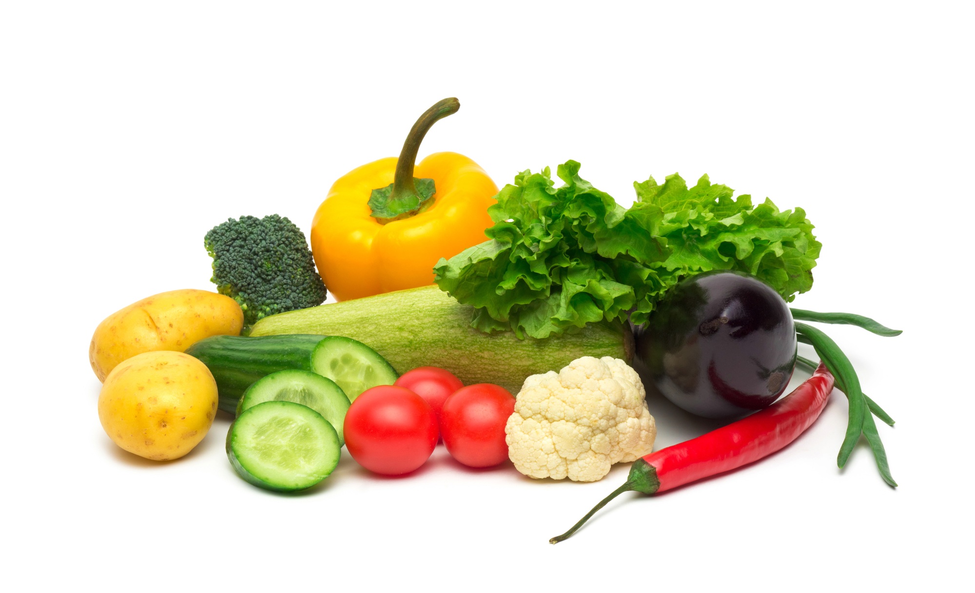 fresh vegetables on the white background